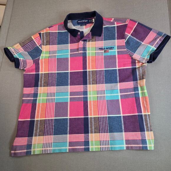 Polo Sport Ralph Lauren XXL Plaid Polo Shirt Slim Fit Multicolor - Picture 1 of 10